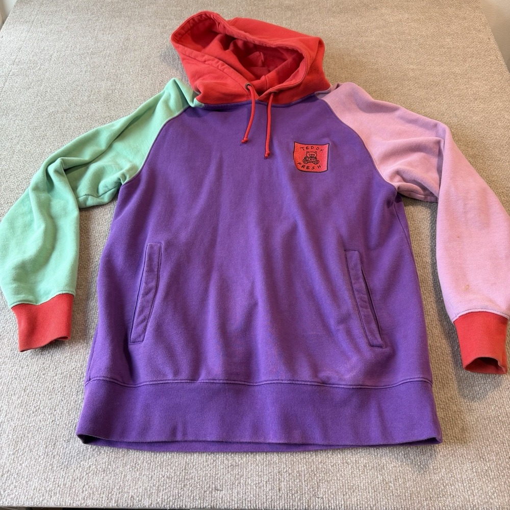 Teddy Fresh‎ Hoodie Mens L Colorblock Pastel Sweatshirt Pullover Y2K Multicolor